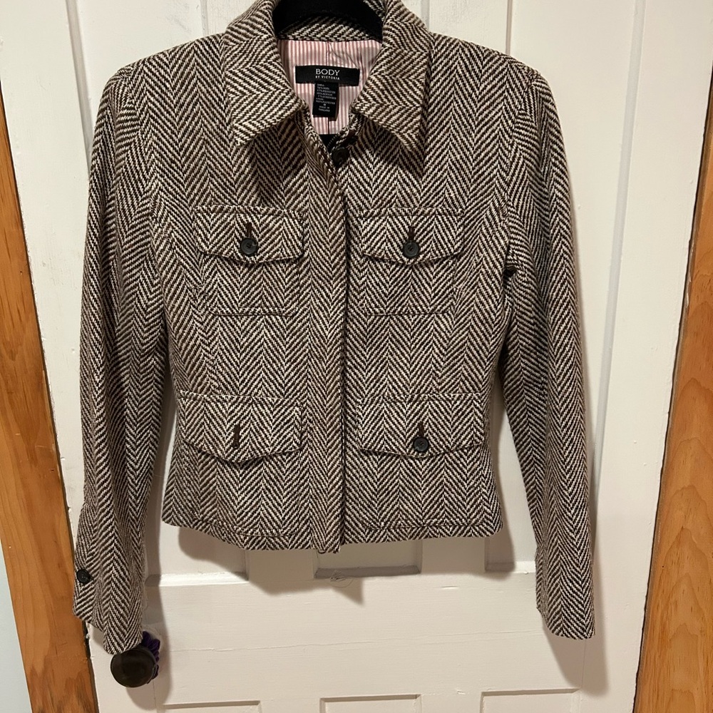Body by Victoria herringbone wool bomber.
